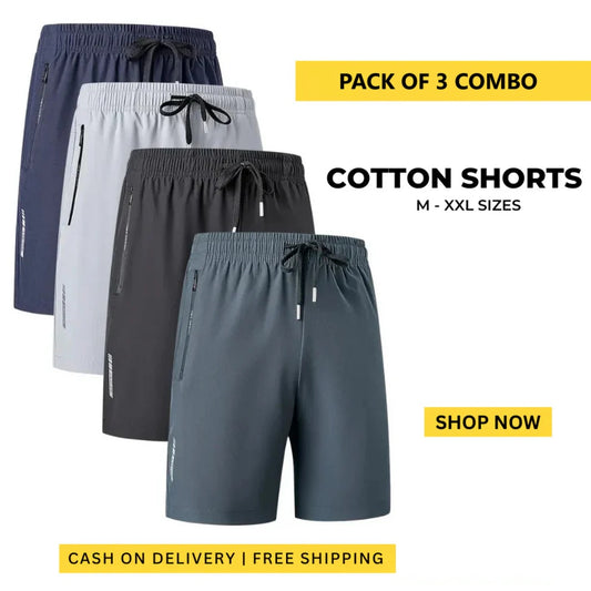Men's Stretch Shorts (Pack of 3) | Soft & Breathable Summer Wear @ Just Rs.599/-