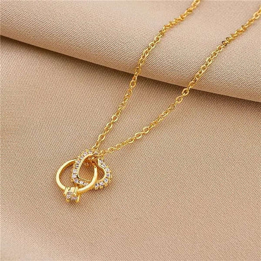 Golden Interlock Heart Ring Artificial Necklace Jewelry