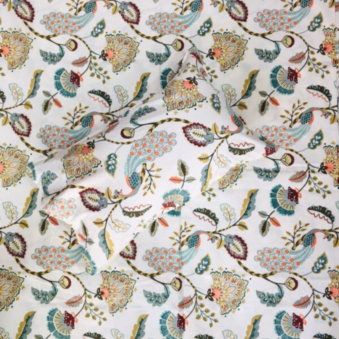 100% Cotton Mor Vatika Design Floral Printed King Size Bedhseet With Two Pillow Cover(100 X 108 In, Yellow)