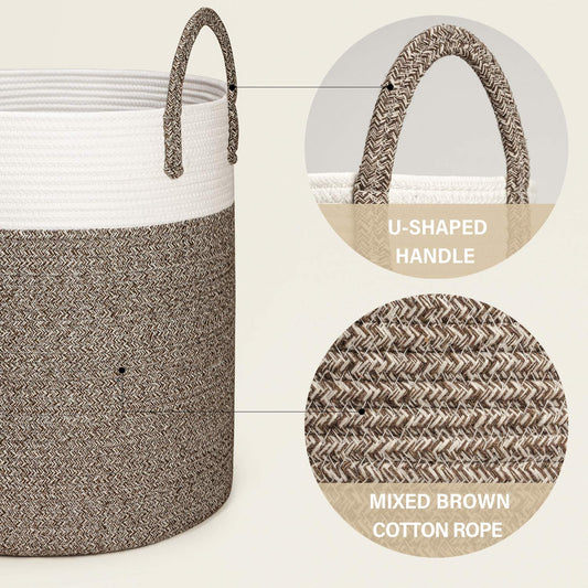 Large Cotton Rope Basket, Decorative Woven Basket for Laundry, Brown