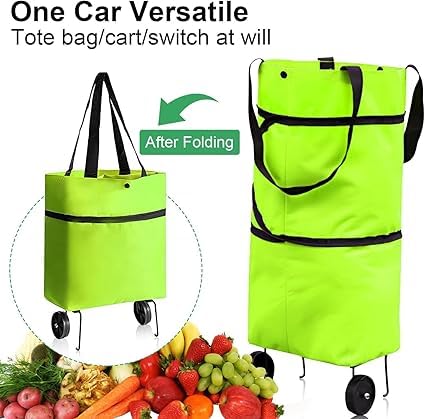 2-in-1 Folding Shopping Trolley Bag with Wheels