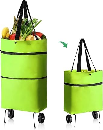 2-in-1 Folding Shopping Trolley Bag with Wheels