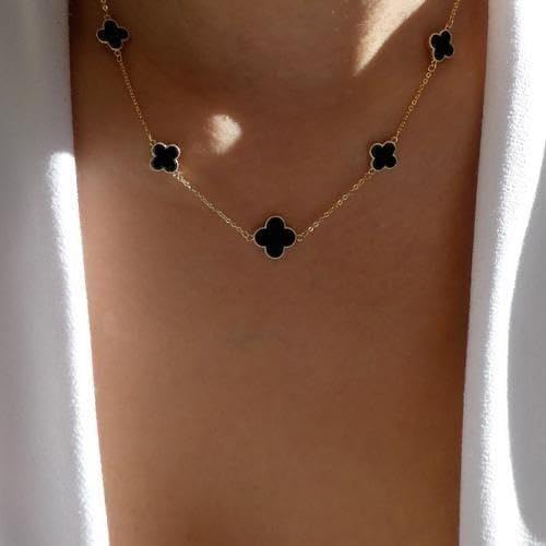 Adjustable Stainless Steel Multi Black Clover Pendant Korean Necklace