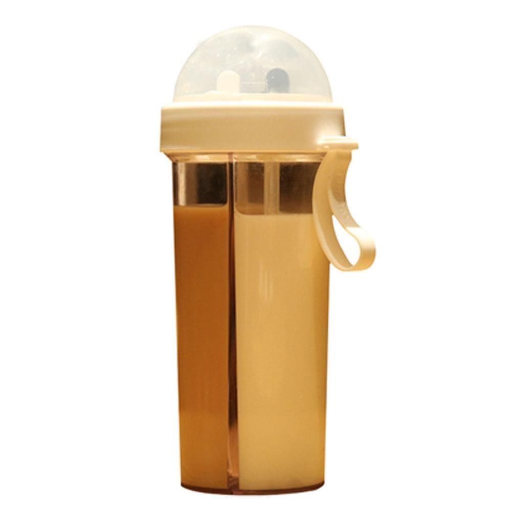Bottle-Portable Dual Straw Separate Drink Water Beverage Bottle