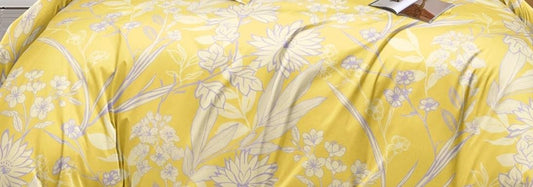 Premium Quality Yellow Floral King Size Double Bed Elastic Fitted Premium Bedsheet
