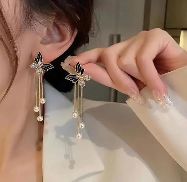 Black Colour butterfly With Pearl Korean earring
