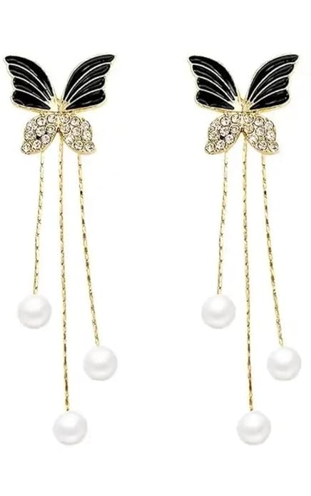 Black Colour butterfly With Pearl Korean earring