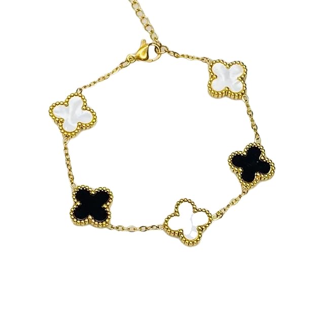 Black & white Stainless Steel Clover Bracelet