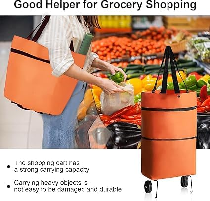 2-in-1 Folding Shopping Trolley Bag with Wheels