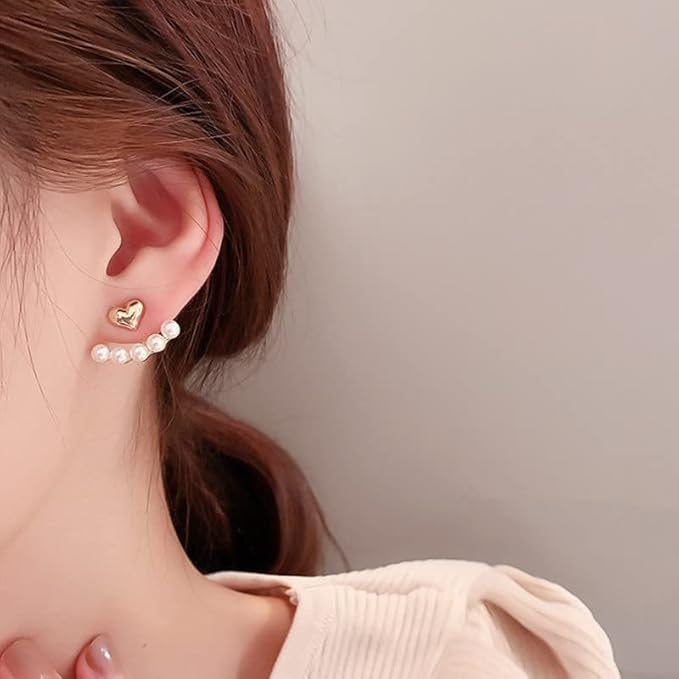 H??rt-Shaped Back Hanging Pearl Earrings