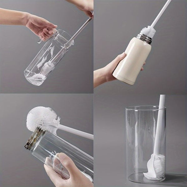 (Pack of 2) Long Handle Silicone Bottle Cup and Jars Cleaning Brush For Home and Outdoor Use