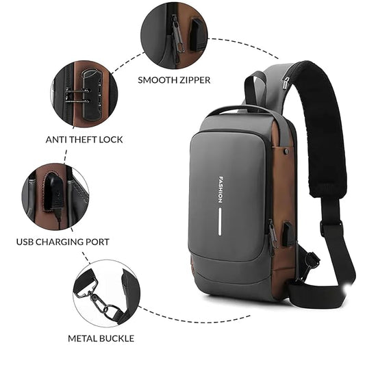 Anti-Theft Crossbody Sling Bag with USB Charging