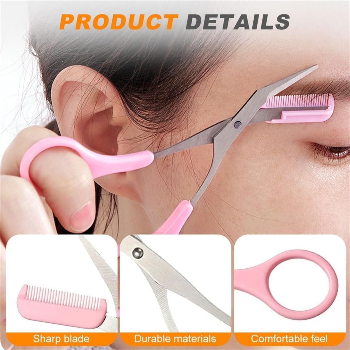 (Pack of 2) Stainless Steel Eyebrow Trimmer Scissors with Built in Comb