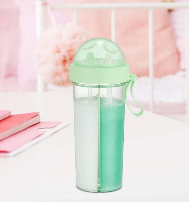 Bottle-Portable Dual Straw Separate Drink Water Beverage Bottle