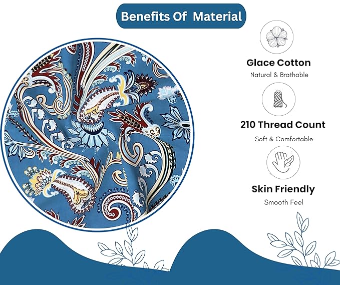 Blue Paisley Elastic Fitted Bedsheet with 2 Pillow Covers