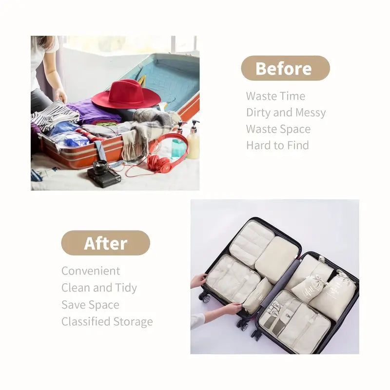 7 PCS Travel Luggage Organizers Bag | For All Kinds Of Clothes & Accessories (Multi-Color)