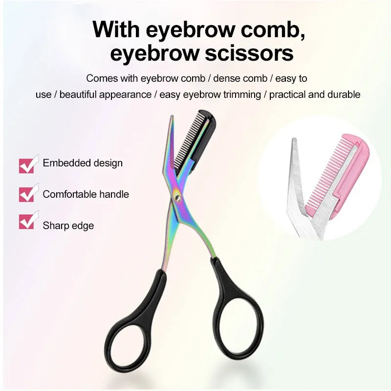 (Pack of 2) Stainless Steel Eyebrow Trimmer Scissors with Built in Comb
