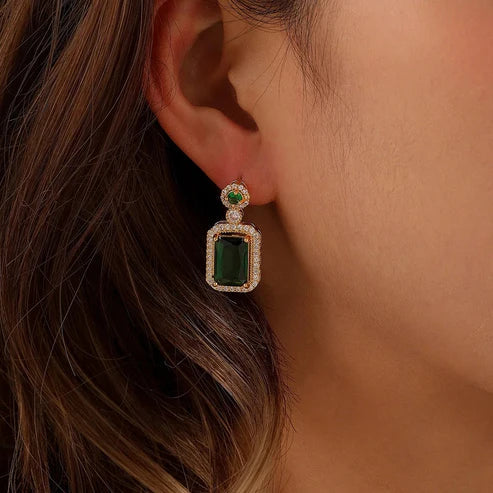Green color Zircon embossed Women Earrings