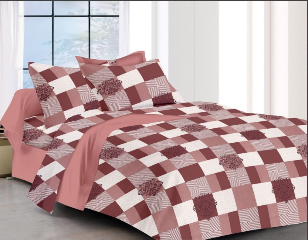Brown Cotton Floral Print Double Bed Bedsheets with 2 Pillow Covers