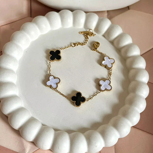 Black & white Stainless Steel Clover Bracelet