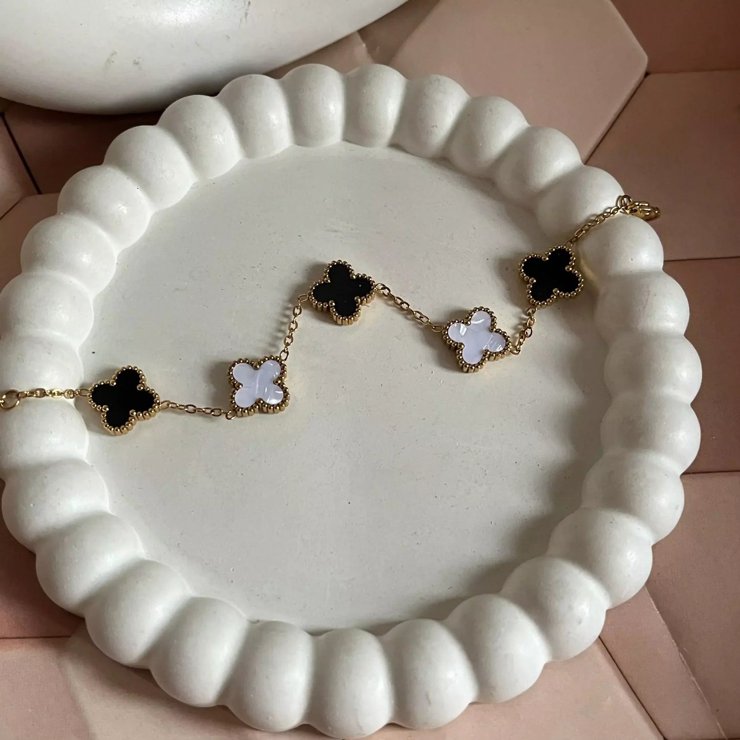 Black & white Stainless Steel Clover Bracelet