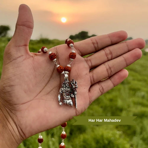 🔱 Har Har Mahadev! Sacred Mahadev Locket with Silver Rudraksha Mala 🕉️✨