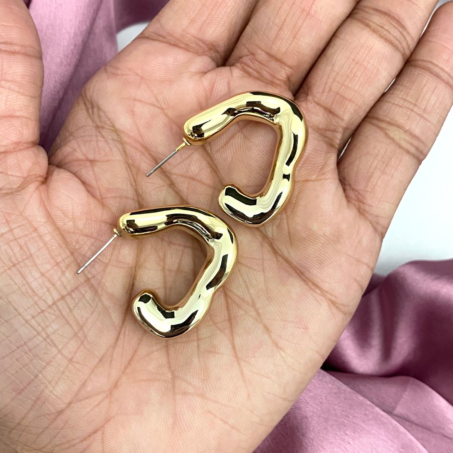 Golden Geometric Heart Shaped Stud Earrings