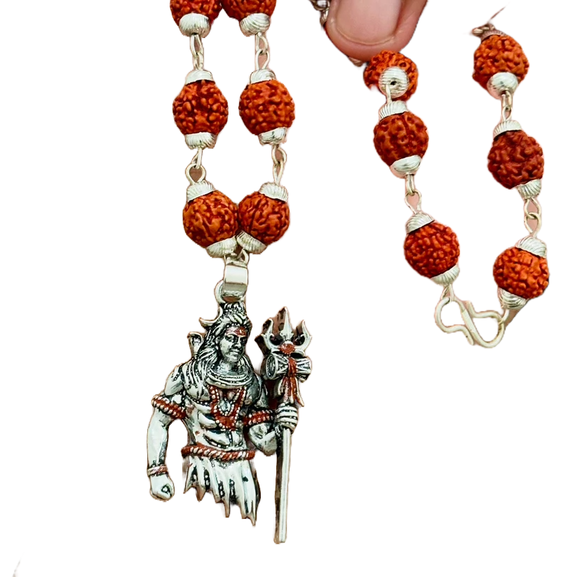 π± Har Har Mahadev! Sacred Mahadev Locket with Silver Rudraksha Mala ποΈβ¨