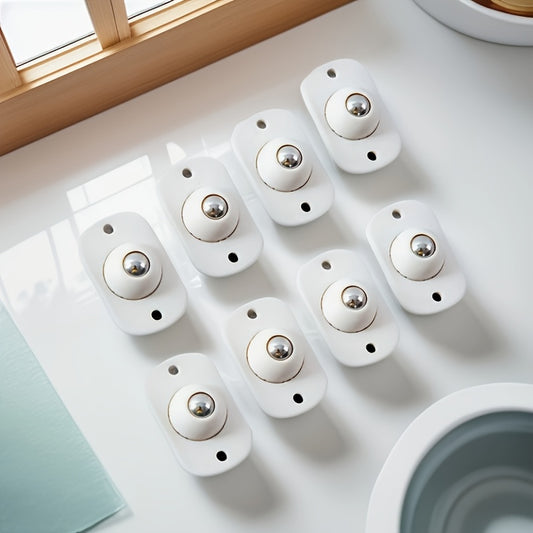 Self-Adhesive Mini Caster Wheels - 360° Rotating Universal Pulleys for Storage Boxes, Dustbins & Small Furniture (Stainless Steel Ball / ABS)