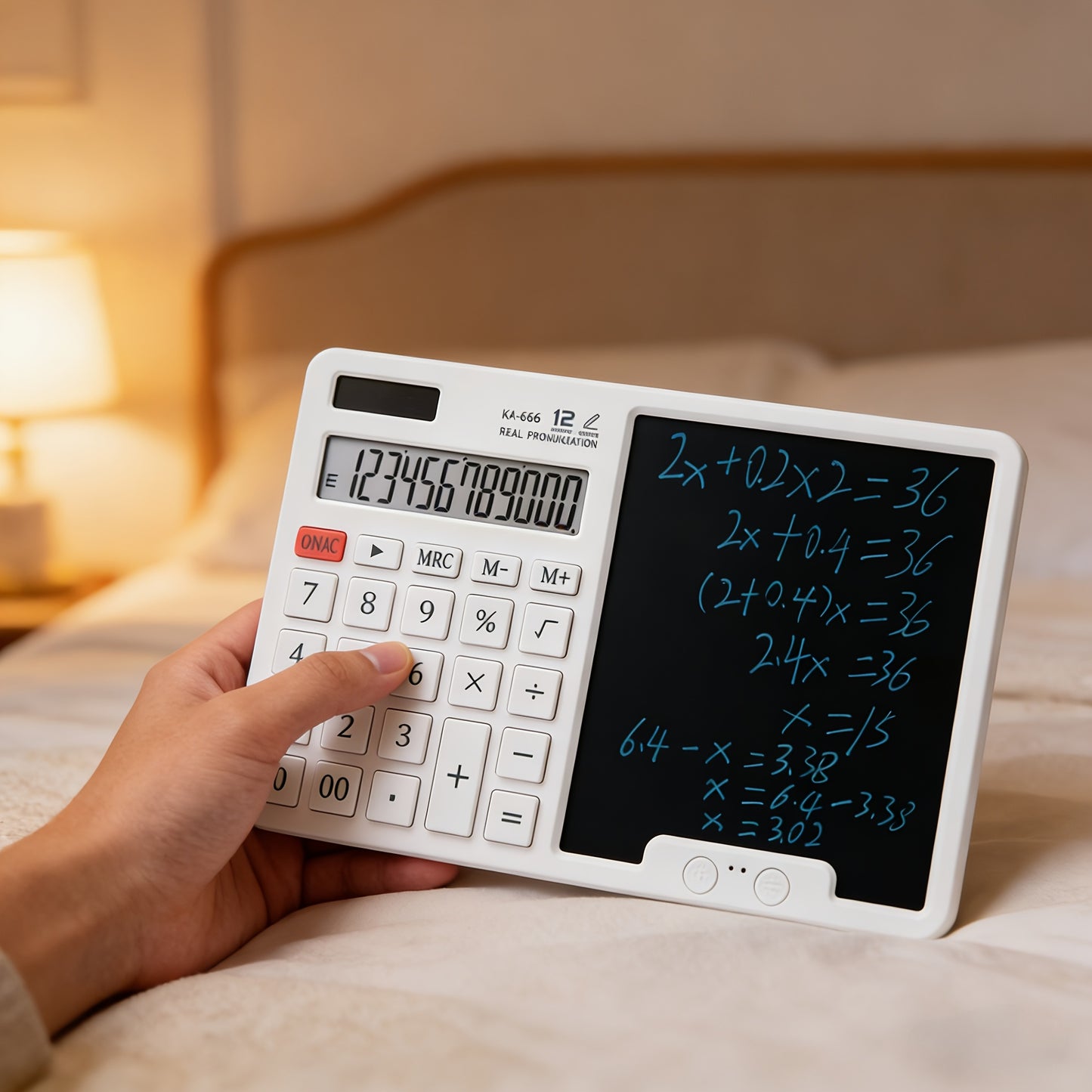 12-Digit Solar-Powered Calculator with Notepad Display | Quiet, Large Buttons, Ideal for Office, School, Home, and Business | Modern Touchscreen | Durable Structure, Electronic Components Included