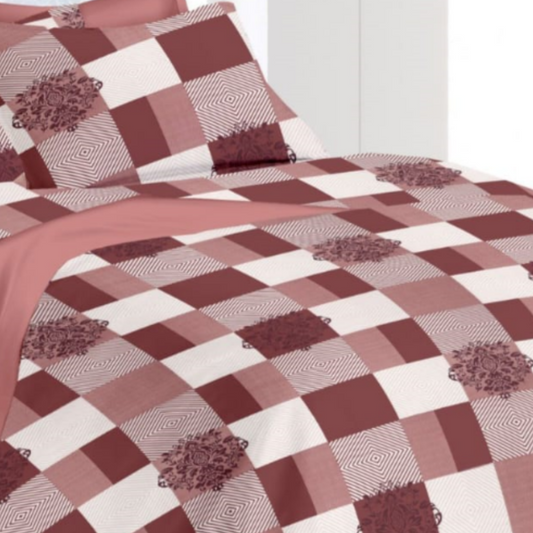 Brown Cotton Floral Print Double Bed Bedsheets with 2 Pillow Covers
