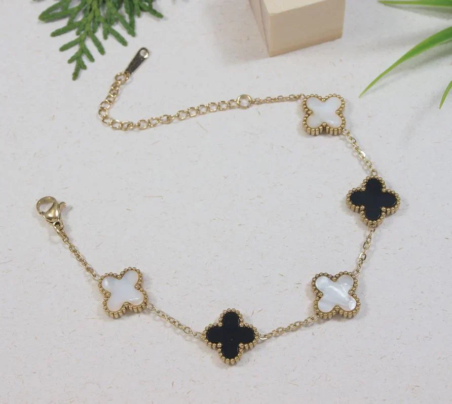 Black & white Stainless Steel Clover Bracelet