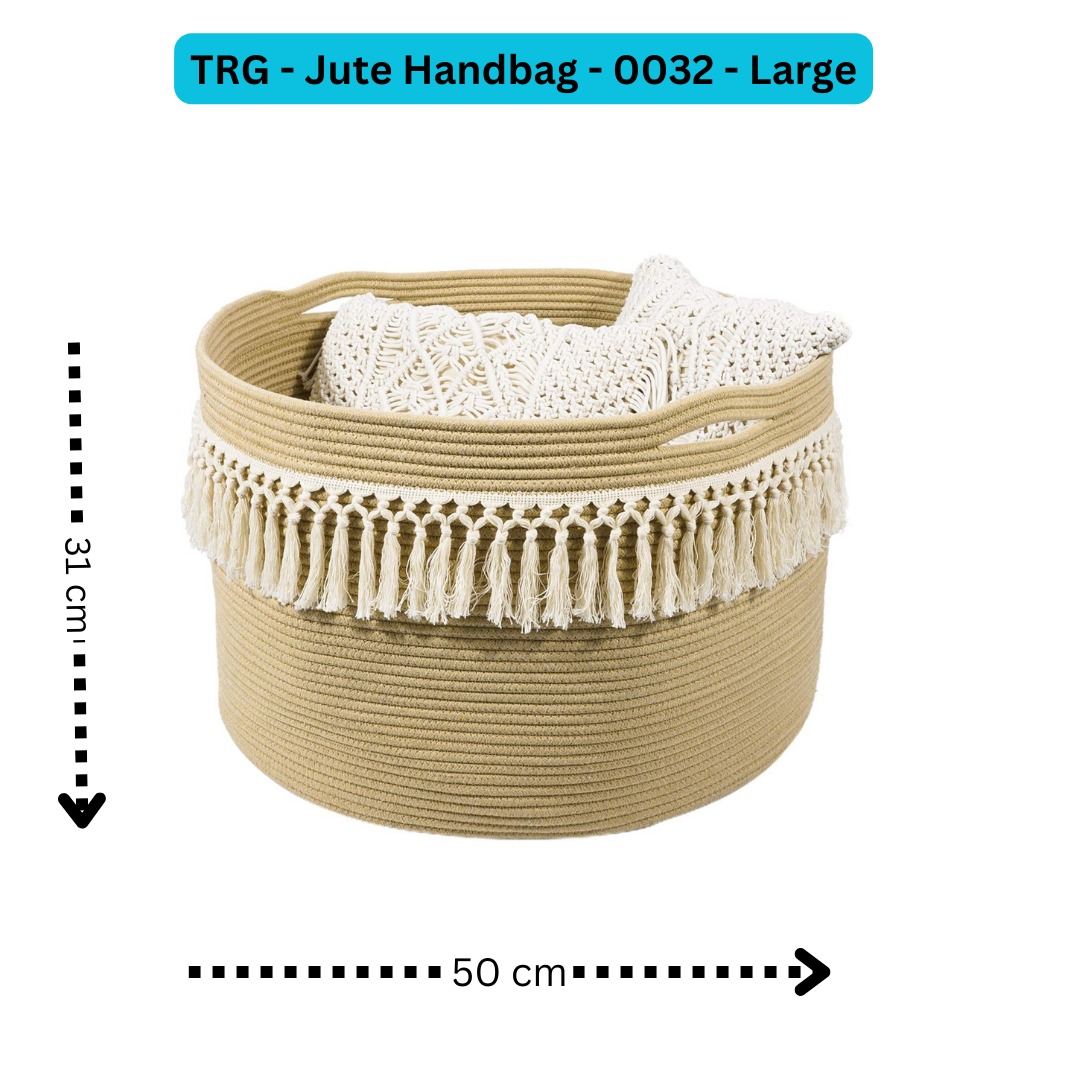 Large Woven Basket Tassel Cotton Rope Storage Basket, 22” x 22” x 14”