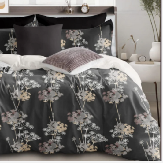 Silver Leaf Trending Cotton King Size Bedsheet Double Bed with 2 Pillow