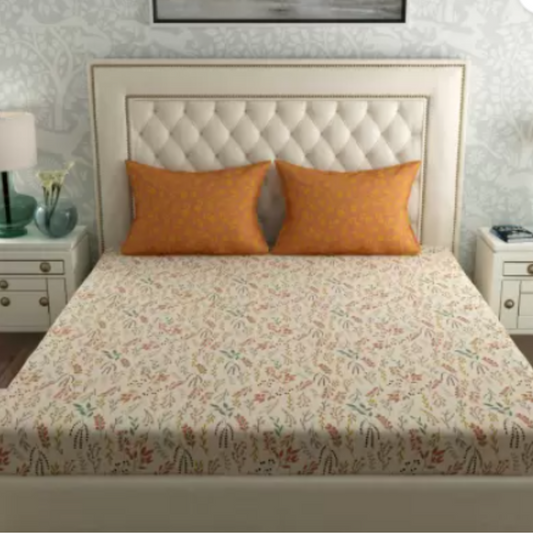 Sunset Yellow Floral Print King Size Bed Sheet Set with 2 Pillow Covers