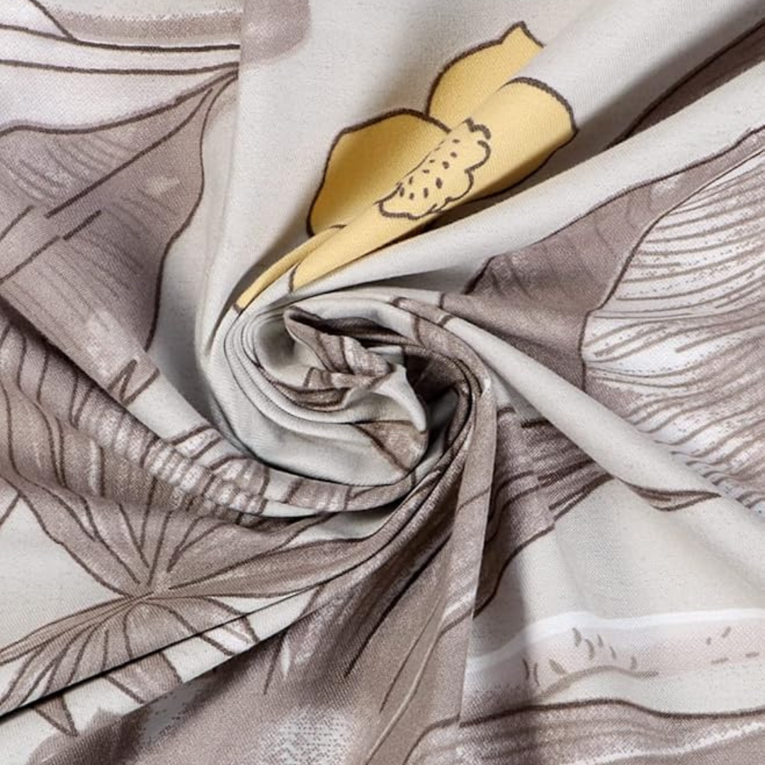 Taupe Grey Leaves King Size Bedsheets with 2 Large Pillow Covers