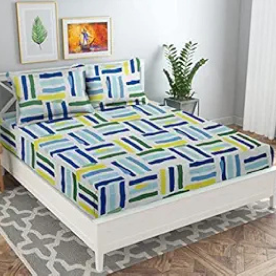 Cotton King Abstract Fitted (Elastic) Bedsheet with 2 Pillow Covers