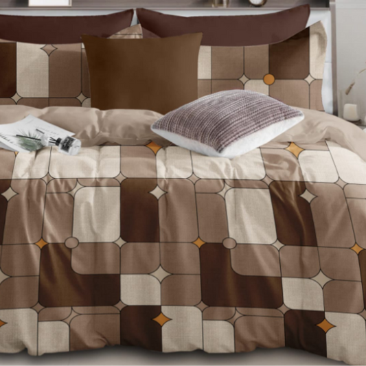Brown Geometrical Trending Cotton King Size Bedsheet Double Bed with 2 Pillow