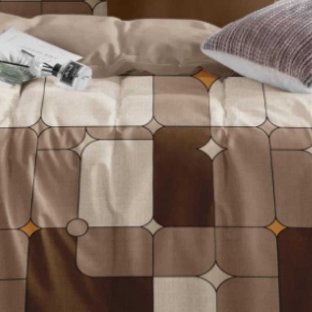 Brown Geometrical Trending Cotton King Size Bedsheet Double Bed with 2 Pillow