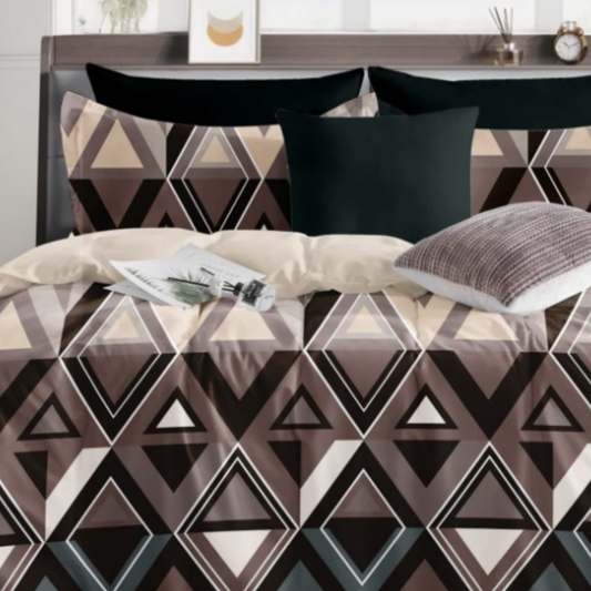 Multicolored Geometric Cotton King Size Bedsheet Double Bed with 2 Pillow