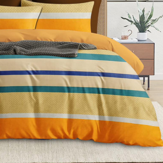 Cotton King Abstract Fitted (Elastic) Bedsheet (Pack of 1, Yellow) with 2 pillow cover