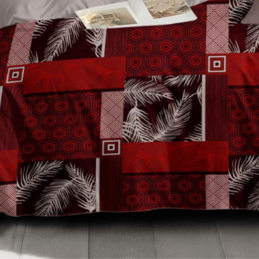 Attractive Brown and red leaf cotton Double Bed Bedsheet with 2 pillow Covers