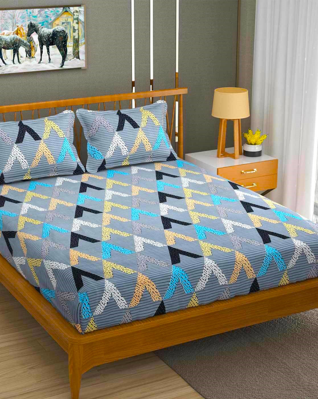 Premium Glace Cotton King Size Elastic Fitted Bedsheet
