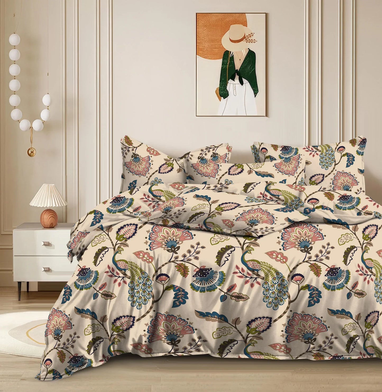 100% Cotton Mor Vatika Design Floral Printed King Size Bedhseet With Two Pillow Cover(100 X 108 In, Yellow)