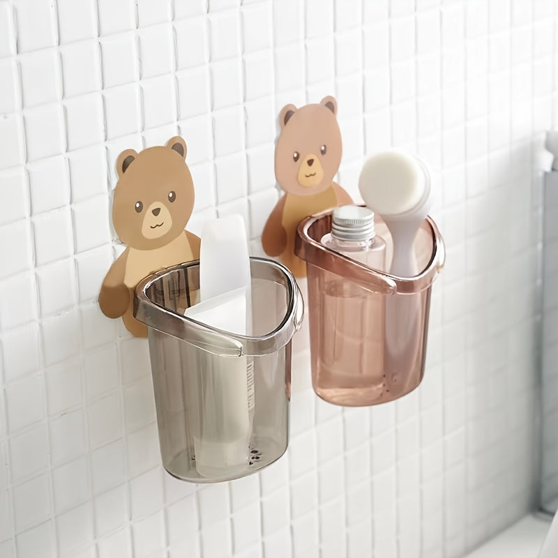 Cute Bear Wall Mounted Toothbrush Holder (Pack of 2 Pcs)