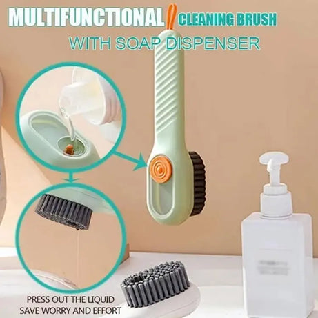 (Pack of 2) Multifunctional Easy to Use Press Liquid Brush with Soap Dispenser for Cleaning Shoes Clothes Laundry Household Use in Bathroom Kitchen