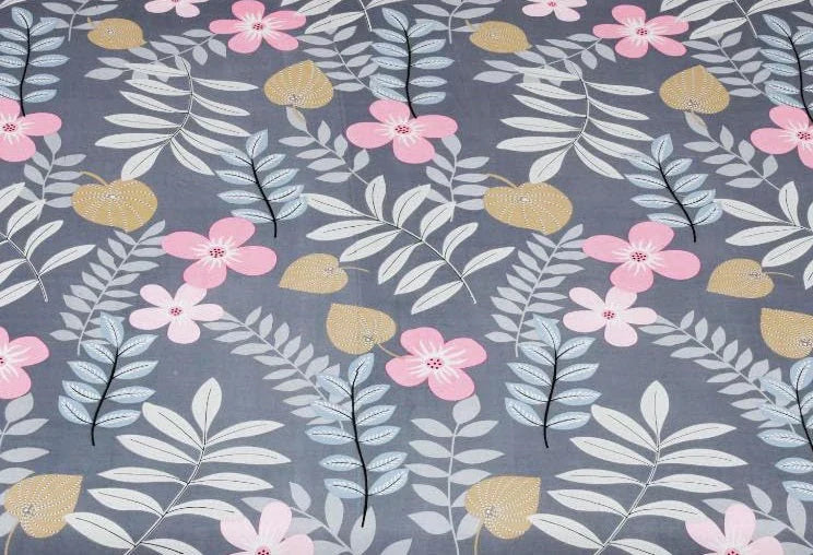 Multicolor Floral Cotton Blend Fitted (Elastic) Double Bedsheet with 2 Pillow Covers
