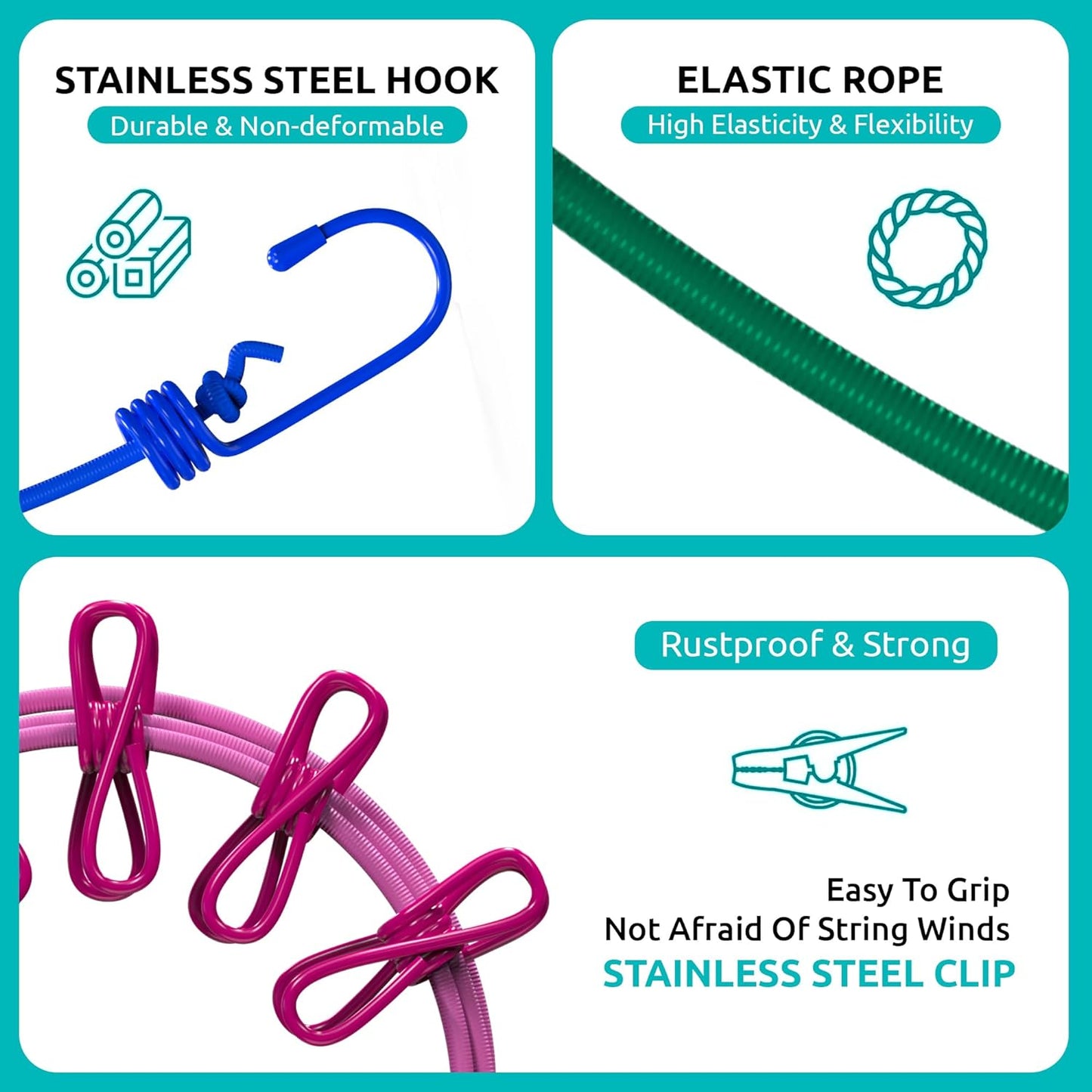 Cloth Drying Rope with Two-Sided Hooks (Heavy Quality)
