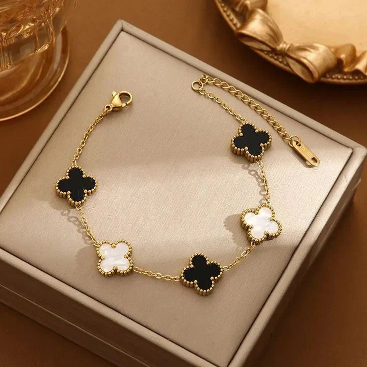 Black & white Stainless Steel Clover Bracelet