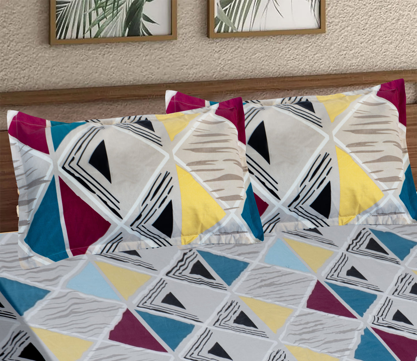 Grey Triangle King Size Double Bed Elastic Fitted Premium Bedsheet